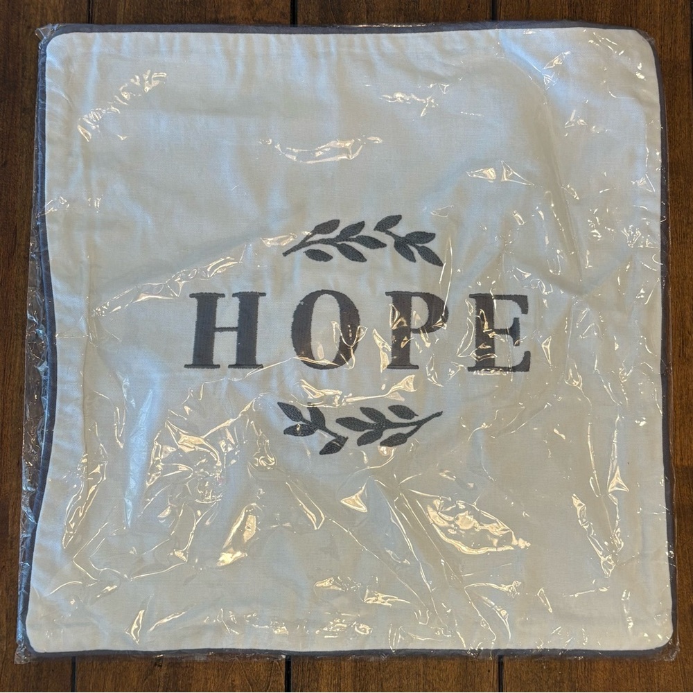 Decorative White Pillow Cover with Hope Design